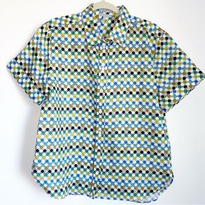 Hinson Wu Layla Short Sleeve Mini Tile Luxe Linen Print Shirt